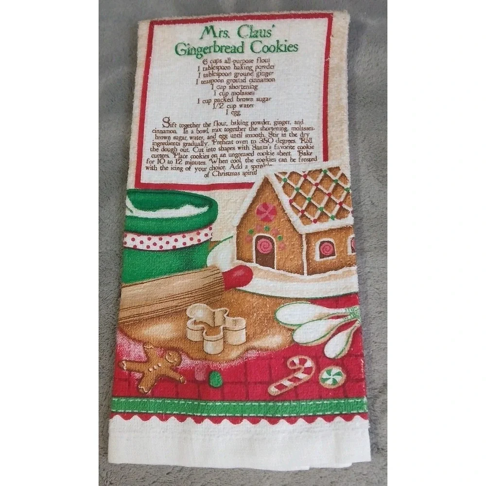 Christmas Gingerbread‎ Kitchen Dish Towels Hots Pads Candy Cane Cookies Recipe